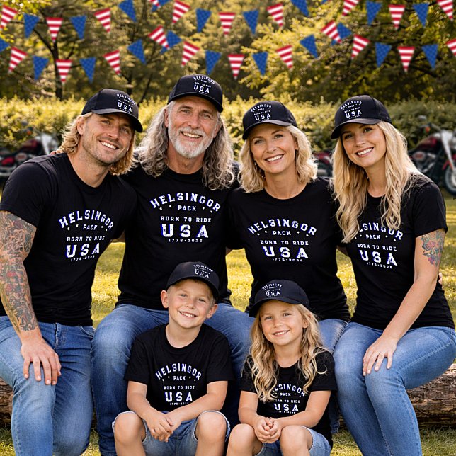 4:e juli familjefoton Born To Ride Blå Anpassad T Shirt (Skapare uppladdad)
