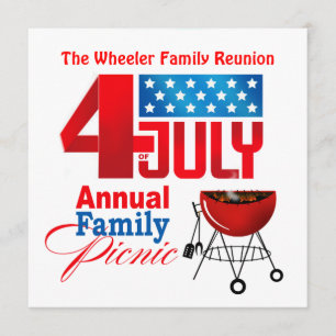 4:e juli-familjens återförening Picnic BBQ Cookout Inbjudningar
