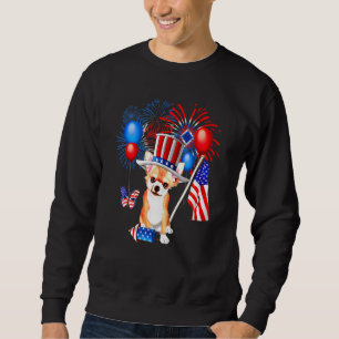 4:e juli: Farbror Sam Chihuahua American Flagga Wo Lång Ärmad Tröja