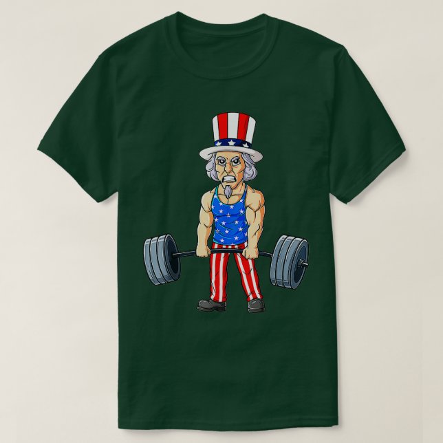 4:e juli: Farbror Sam Weightlift Funny Deadlift T Shirt (Design framsida)