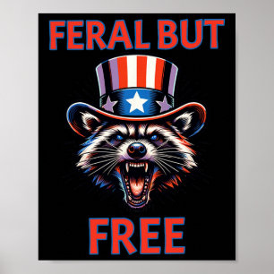 4:e juli: Feral but Free Patriotic Raccoon Lusny Poster