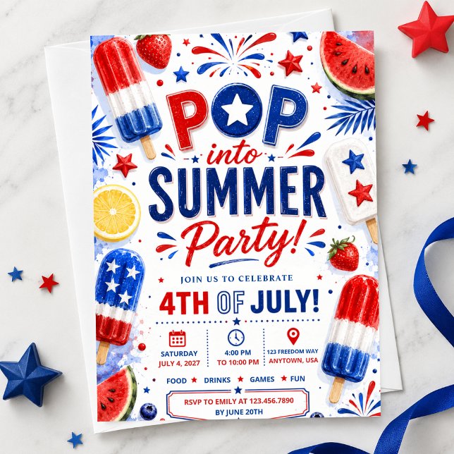 4:e juli-fest Fyllig sommar BBQ Självständighetsda Inbjudningar (Skapare uppladdad)