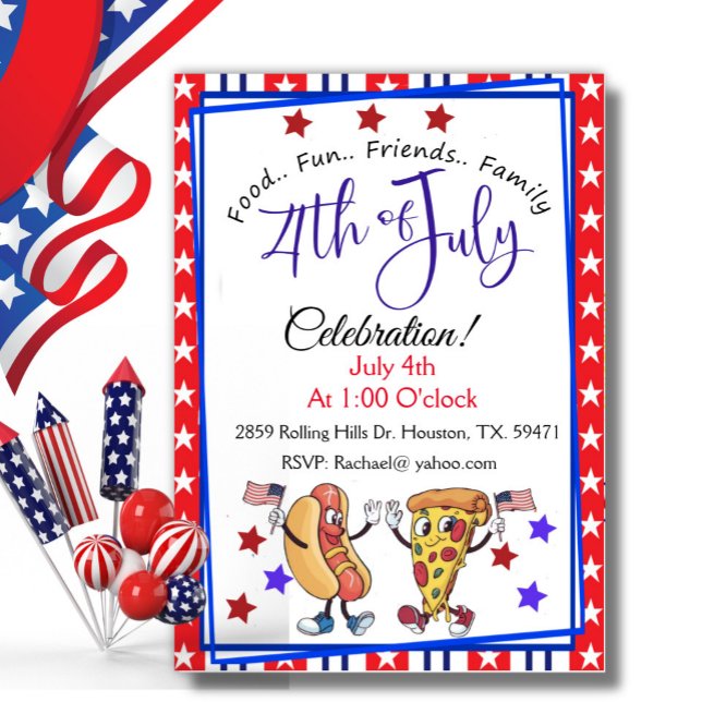4:e juli-fest Inbjudan Patriotisk varmkorv & pizza (Skapare uppladdad)