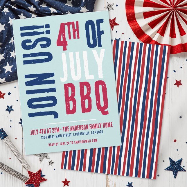 4:e juli-fest Röd Vit Blå Patriotisk Inbjudningar (4th Of July Party Red White Blue Patriotic Invitation)
