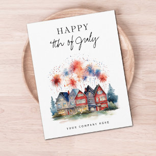 4:e juli Festive House Fireworks Realty Helg Vykort