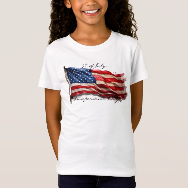 4:e juli - Firande med USA:s Flagga T Shirt (Framsida)