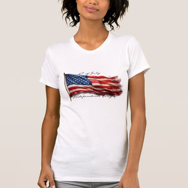 4:e juli - Firande med USA:s Flagga T Shirt (Framsida)