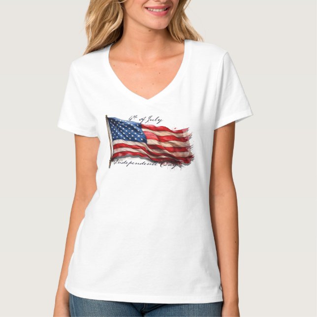 4:e juli - Firande med USA:s Flagga T Shirt (Framsida)