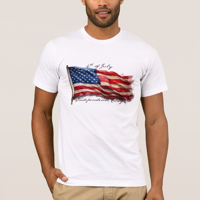 4:e juli - Firande med USA:s Flagga T Shirt (Framsida)