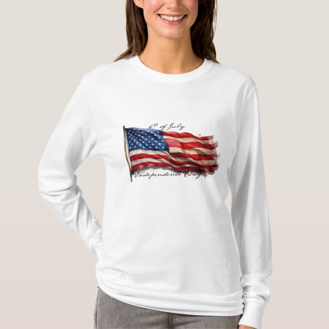 4:e juli - Firande med USA:s Flagga T Shirt (Framsida)