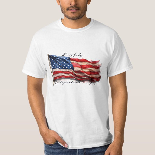 4:e juli - Firande med USA:s Flagga T Shirt (Framsida)