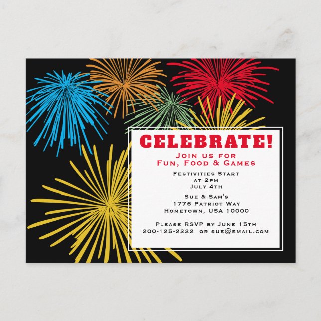 4:e juli Firande-vykort för inbjudan Vykort (Framsida)