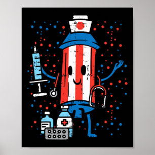 4:e juli Firecracker Nurse Funny America SCrub Poster