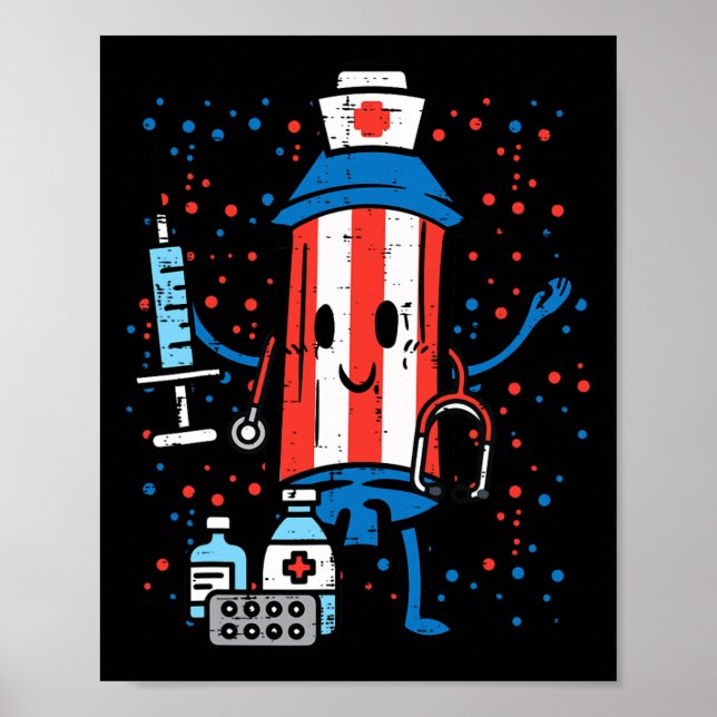 4:e juli Firecracker Nurse Funny America SCrub Poster (Framsidan)