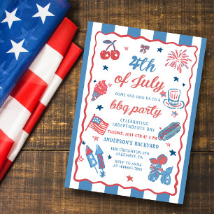 4:e juli Fireworks America Flagga BBQ-inbjudan Inbjudningar