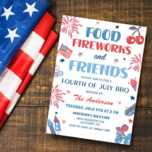 4:e juli Fireworks America Flagga BBQ-inbjudan