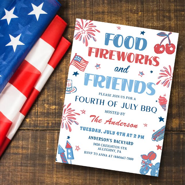 4:e juli Fireworks America Flagga BBQ-inbjudan Inbjudningar (Skapare uppladdad)