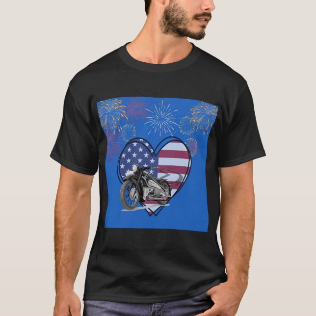 4:e juli Fireworks-motorcykel T Shirt (Framsida)