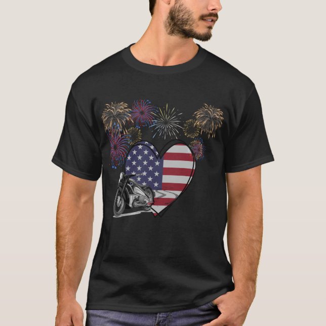 4:e juli Fireworks-motorcykel T Shirt (Framsida)