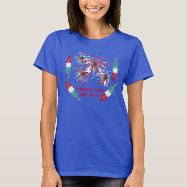 4:e juli Fireworks Popsicles Rött vitt blått USA T-shirt (Framsida)
