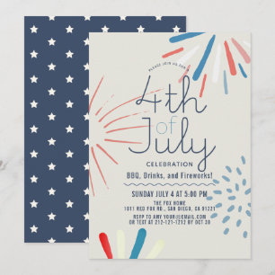 4:e juli Fireworks Splatters Party Inbjudningar