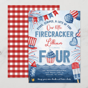 4:e juli Fireworks Turning FYUR Födelsedagsfest Inbjudningar
