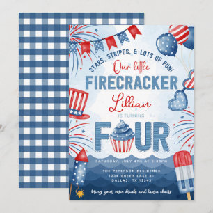 4:e juli Fireworks Turning FYUR Födelsedagsfest Inbjudningar