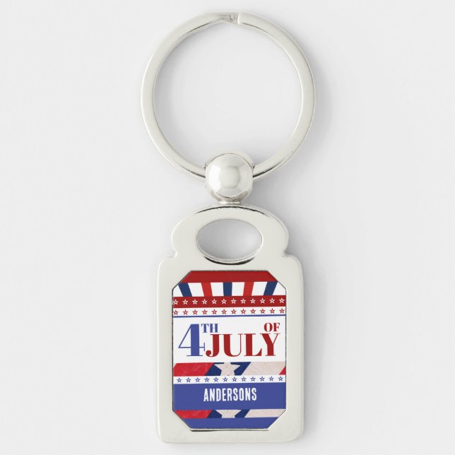 4:e juli Flagga America Artsy Anpassningsbar Rektangulärt Silverfärgad Nyckelring (Framsidan)