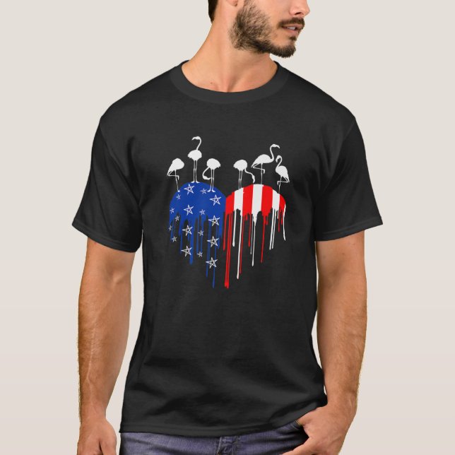 4:e juli Flamingo Pride Hjärtdropp Ame T Shirt (Framsida)