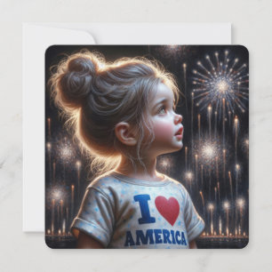 4:e juli-flickan som tittar på Fireworks Party Inbjudningar