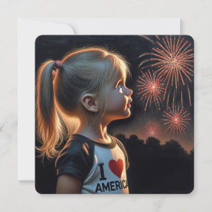4:e juli-flickan som tittar på Fireworks Party Inbjudningar