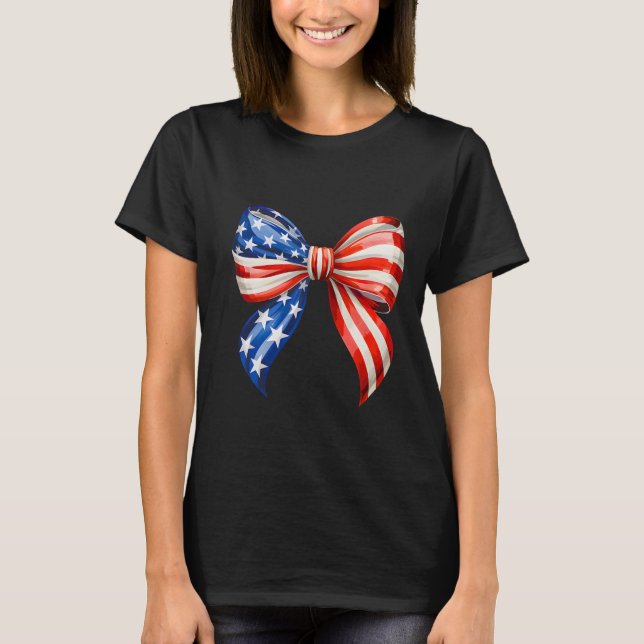 4:e juli-flickor Coquette Bow Amerikansk Flagga Us T Shirt (Framsida)