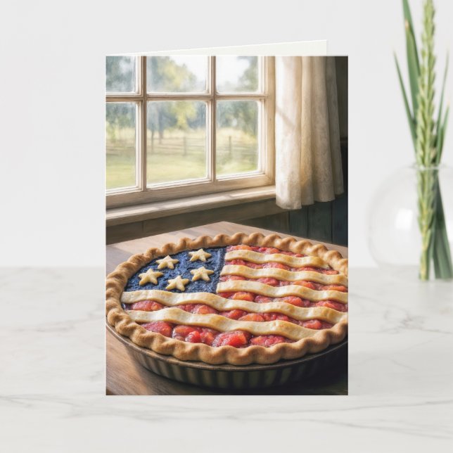 4:e juli födelsedag med amerikansk flagg tårta kort (Framsida)