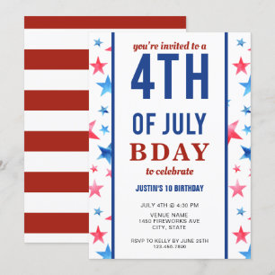 4:e juli-Födelsedagsfesten Patriotic Stars America Inbjudningar