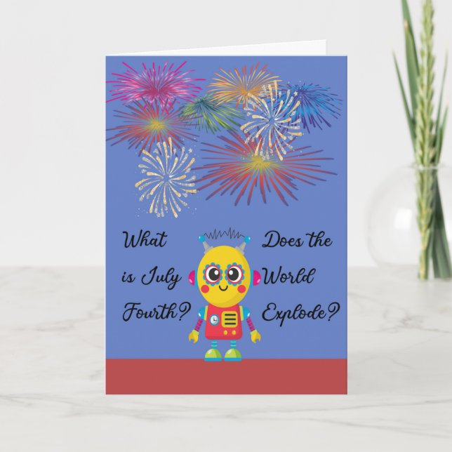 4:e juli-för barn med Robot & Fireworks Kort (Framsida)