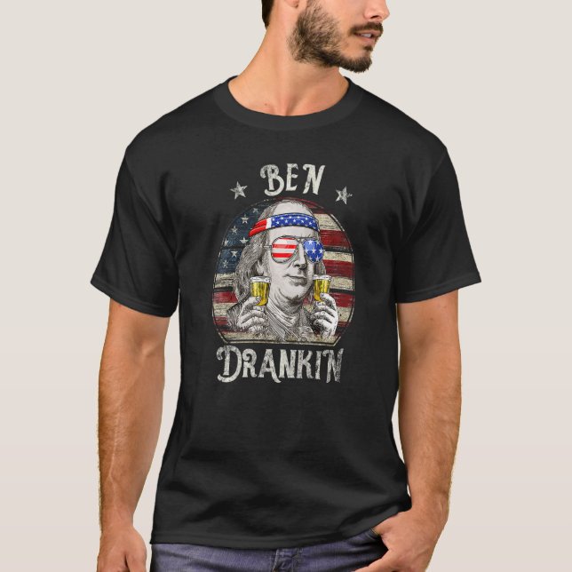 4:e juli För manar Ben Drankin Benjamin Franklin T Shirt (Framsida)