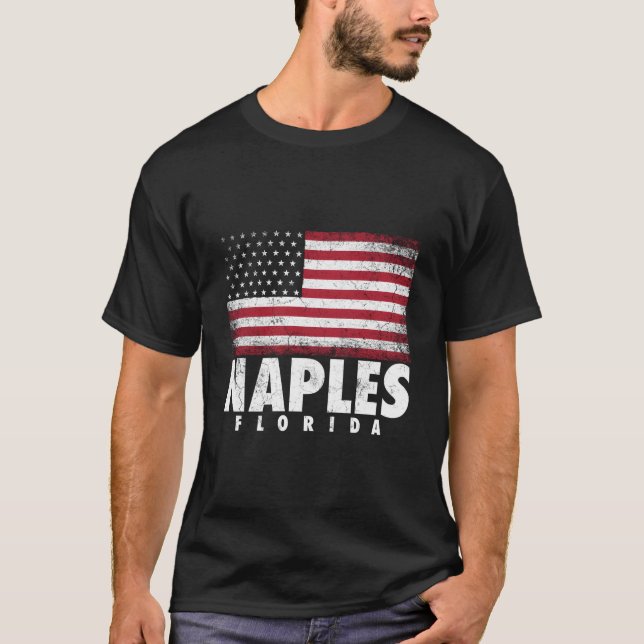 4:e juli för Naples Florida Amerikansk Flagga T Shirt (Framsida)
