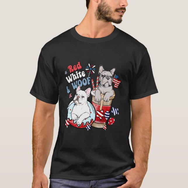 4:e juli Fransk Bulldog Frenchies Red White och T Shirt (Framsida)