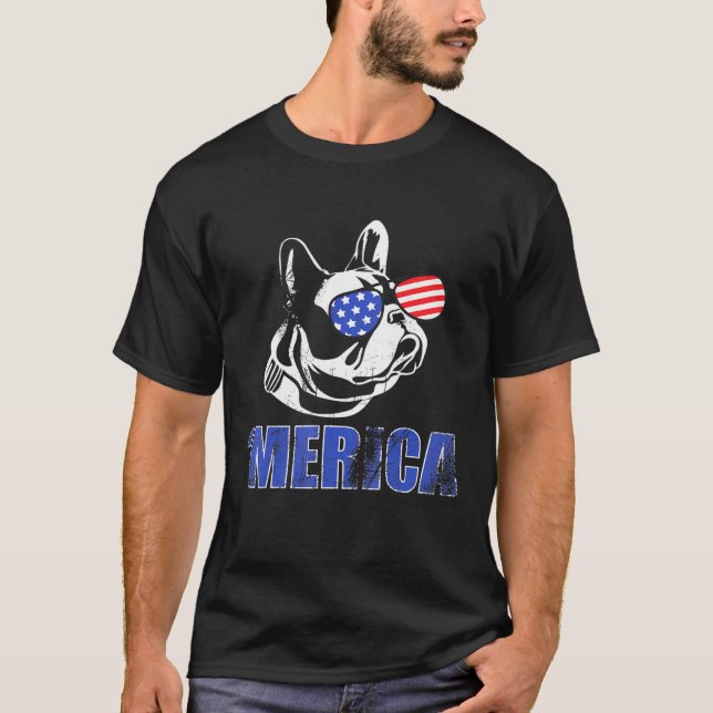 4:e juli Fransk Bulldog Us Shades Independence day T Shirt (Framsida)