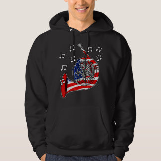 4:e juli-Fransken Horn American Flagga Brass Music Hoodie