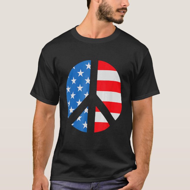 4:e juli Fredstecken Symbol American USA flagga T Shirt (Framsida)