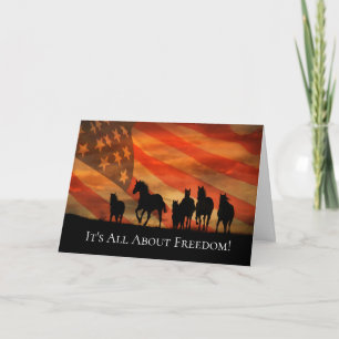 4:e juli Freedom Patriotic Horses Flagga Kort