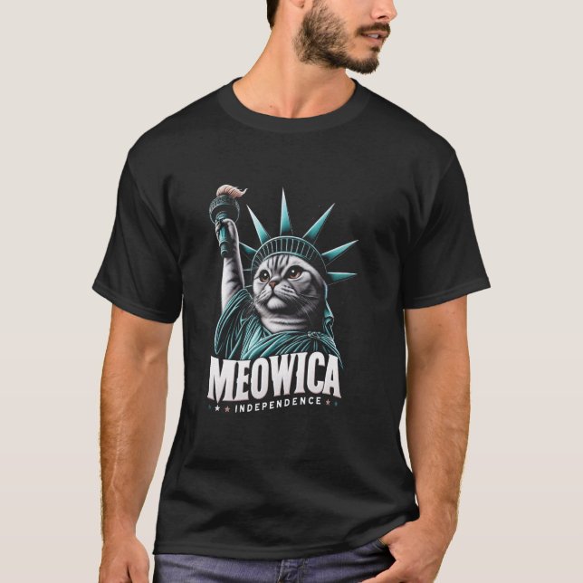 4:e juli Frihetsgudinnan Cat Meowica Inbero T Shirt (Framsida)