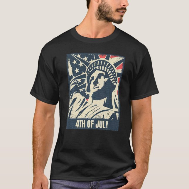 4:e juli-Frihetsgudinnan Patriotic Usa Ameri T Shirt (Framsida)