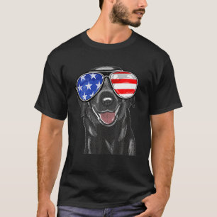 4:E JULI-FUNNEN Svart lab Hund AMERICAN Flagga Sun T Shirt