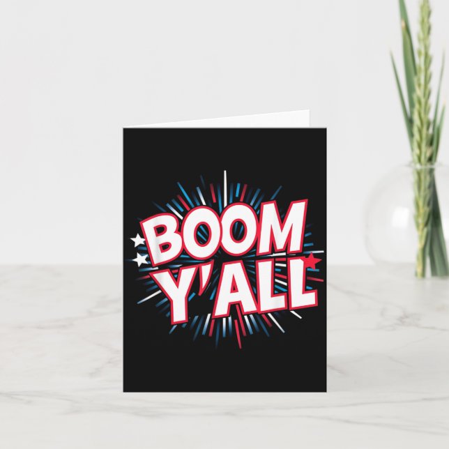 4:e juli fyrverkeri patriotisk boom yall kort (Framsida)