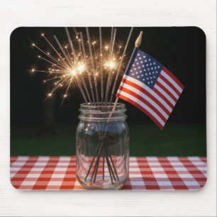 4:e juli-fyrverkerier med amerikansk flagga musmatta