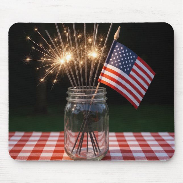 4:e juli-fyrverkerier med amerikansk flagga musmatta (Framsidan)