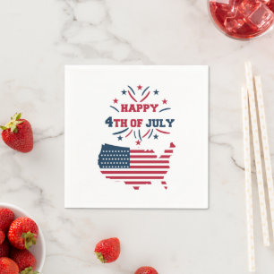 4:e Juli fyrverkerier USA Röd Vit Blå Flagga Pappersservett