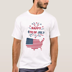 4:e Juli fyrverkerier USA Röd Vit Blå Flagga T Shirt